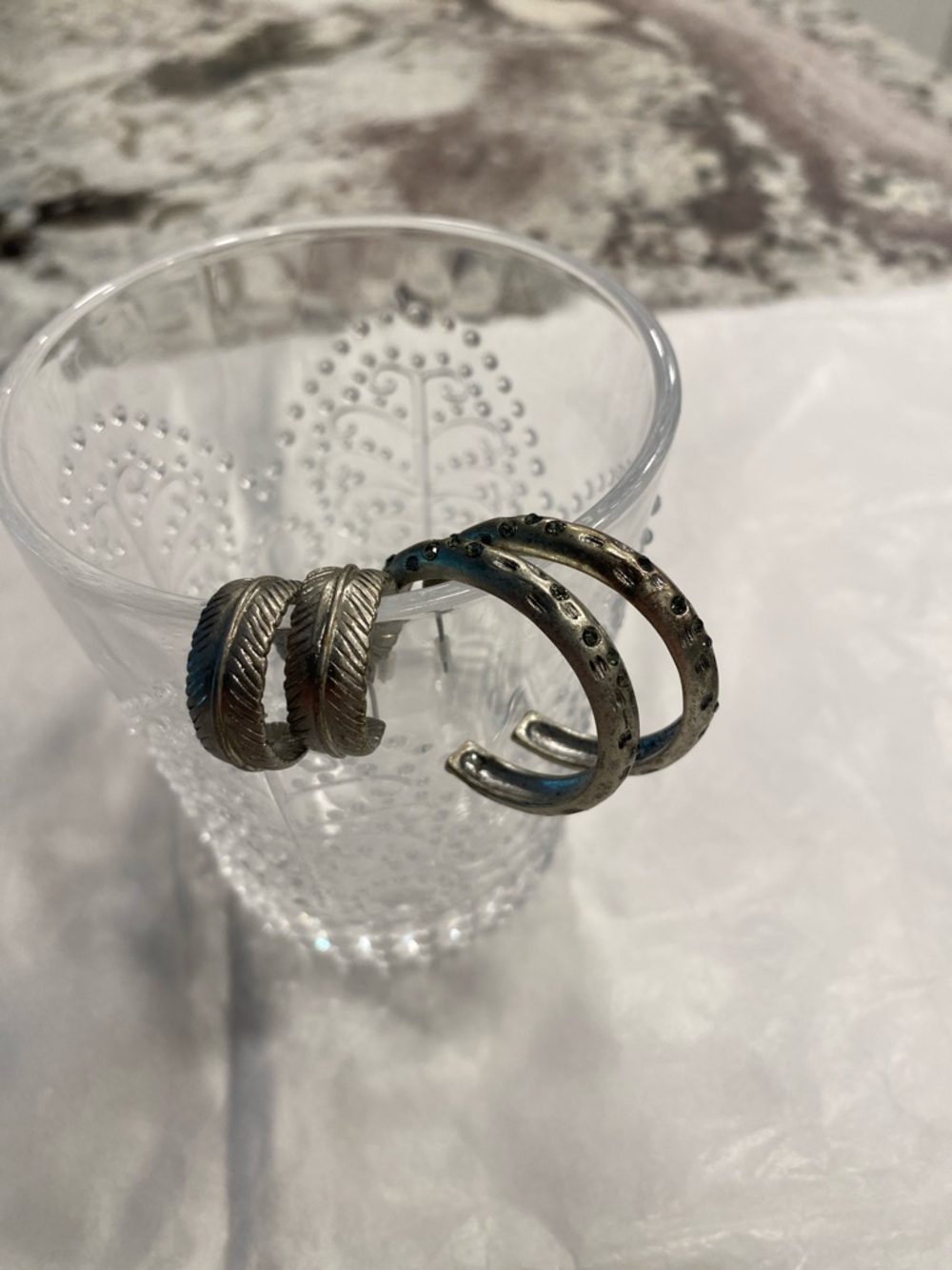Silver Earring Bundle 3 Pair Set | Heart Dangle + Textured Hoops | Vintage Style - Picture 8 of 10